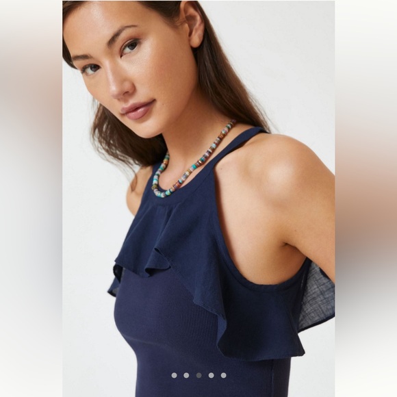 Maeve by Anthropologie Ruffled Rib Halter Tank Top in Navy - 1X - Picture 3 of 11